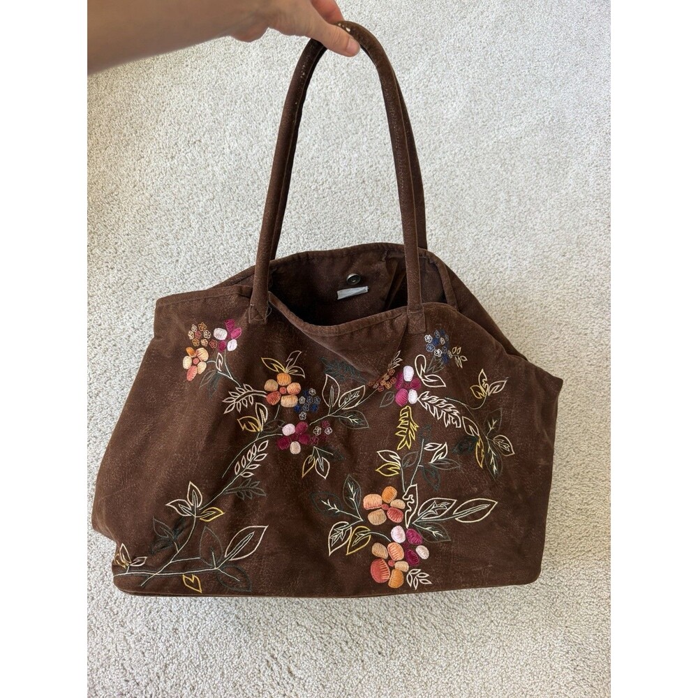 Anke Drechsel Velvet Embroidered Floral Tote Bag